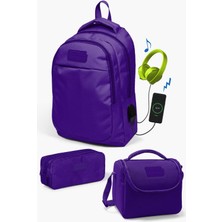 Coral High Kids Mor Usb'li 3’lü Okul Çanta Seti SET0124311