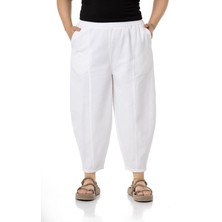 Disentis Modest Büyük Beden Yarım Şalvar Beli Lastikli Beyaz Pantolon