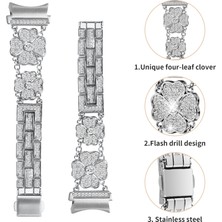 Daart Samsung Galaxy Watch4 / 4 Active / 5 40MM 44MM / Watch 5 Pro 45MM Watch Band Rhinestone Clover Metal Kayışı Konektörlü - Gümüş (Yurt Dışından)