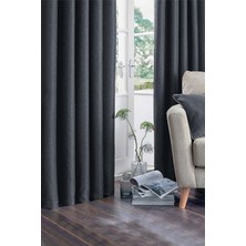 YS Perde Tasarım Nadia Modern Lüx Hasır Dokulu Kalın Keten Fon Perde 1/2,5 Normal Pile - Antrasit