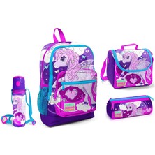 Coral High Mor Unicorn Desenli Beslenme Okul Çantası Kalemlik + Matara