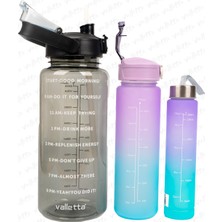 Valletta Figo 3lü Set BPA İçermez Motivasyonel Su Matarası 2.000ML-750M-300ML, Siyah Su Matarası