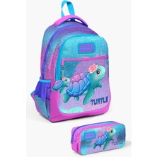 Coral High Kids Açık Pembe - Mavi Kaplumbağa Desenli 2'li Okul Çanta Seti SET0223497