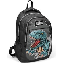 Coral High Kids Koyu Gri Siyah Dinazor Desenli 3’lü Okul Çanta Seti SET0114386