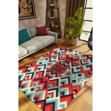 Homshtag Yolculuk, Renkli Retro Halı,Geometrik Oturma Odası,Yazlık Halı,Pamuklu Dokuma Tabanlı Yıkanabilir Salon Halısı