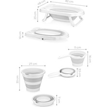 Lira 3'lü Set Katlanır Bebek Çocuk  Yıkama Küveti & Katlanır Kova & Katlanır Maşrapa Seti Gri