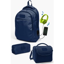 Coral High Kids Lacivert Usb'li 3’lü Okul Çanta Seti SET0124313