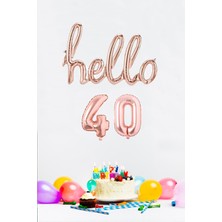 Pekshop 40 Yaş Doğum Günü Balonları - Hello 40 El Yazısı Rose Gold Renk Folyo Balon