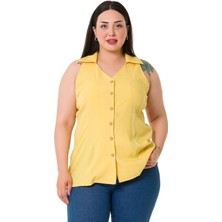 Disentis Modest Büyük Beden Halter Yaka Kolsuz Sarı Gömlek