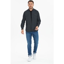 Varetta Erkek Füme Çift Cepli Düz Likralı Uzun Kollu Kot Gömlek