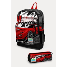 Coral High Kids Siyah Kırmızı Anime Araba Desenli 2'li Okul Çanta Seti SET0223747