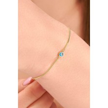 TMT Silver Gümüş Altın Kaplama Turkuaz Göz Nazar Boncuklu Gurmet Zincir Bileklik