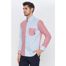 Romano Botta Erkek Beyaz  Multicolor Çizgili Slim Fit Uzun Kol Gömlek