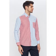 Romano Botta Erkek Beyaz  Multicolor Çizgili Slim Fit Uzun Kol Gömlek