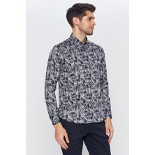Romano Botta Erkek Siyah Multicolor Desenli Slim Fit Uzun Kol Gömlek