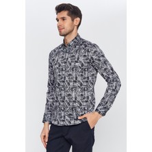 Romano Botta Erkek Siyah Multicolor Desenli Slim Fit Uzun Kol Gömlek