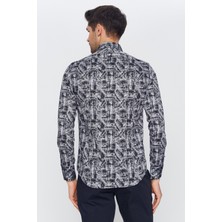 Romano Botta Erkek Siyah Multicolor Desenli Slim Fit Uzun Kol Gömlek