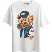 Edizen Enjoy Bears  Pamuk Oversize Beyaz T-Shirt