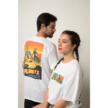 Planet X Wear Oversize Baskılı Pamuk Beyaz Tişört