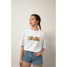 Planet X Wear Oversize Baskılı Pamuk Beyaz Tişört
