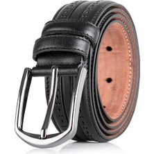 Gayış Deri Erkek Takım Elbise Kemeri Klasik Siyah Desenli Kemer 3.5 cm