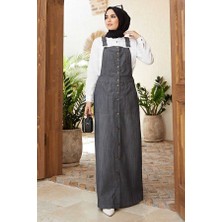 Neways Gri Denim Salopet Etek Kadın 2226-SALOPET Şık Tasarım ve Rahat Kullanım Özelliği