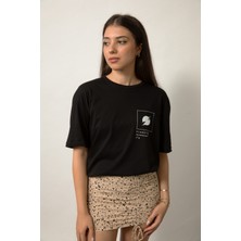 Planet X Wear Relaxed Fit Baskılı Pamuk Siyah Tişört