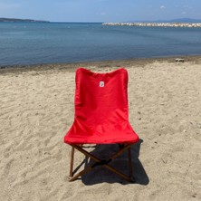 Bag The Joy Ahşap Katlanır Kamp & Bahçe Sandalyesi – Kahverengi  - Kırmızı Kılıf