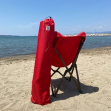 Bag The Joy Ahşap Katlanır Kamp & Bahçe Sandalyesi – Antrasit - Kırmızı Kılıf