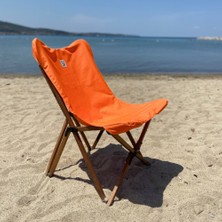 Bag The Joy Ahşap Katlanır Kamp & Bahçe Sandalyesi – Kahverengi - Turuncu Kılıf