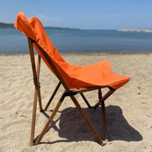 Bag The Joy Ahşap Katlanır Kamp & Bahçe Sandalyesi – Kahverengi - Turuncu Kılıf
