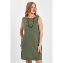 Moda Gerçek Yeşil Askılı Kolyeli Elbise