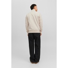 Jack & Jones Jorvesterbro Sweat Quarter Zıp Hn Sn Erkek Bej Sweatshirt 12241777-Moonb