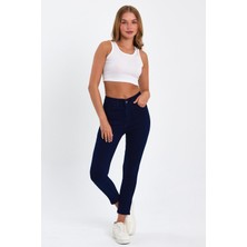 Tref Jns Lacivert Yüksek Bel Dar Paça Skinny Power Likralı Kot Pantalon Trefjeans-1-Lacivert