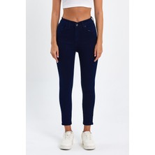 Tref Jns Lacivert Yüksek Bel Dar Paça Skinny Power Likralı Kot Pantalon Trefjeans-1-Lacivert