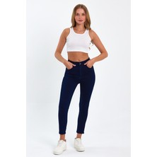 Tref Jns Lacivert Yüksek Bel Dar Paça Skinny Power Likralı Kot Pantalon Trefjeans-1-Lacivert