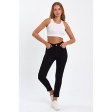 Tref Jns Siyah Yüksek Bel Dar Paça Skinny Power Likralı Kot Pantalon Trefjeans-2-Siyah