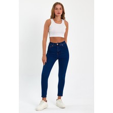 Tref Jns Mavi Yüksek Bel Dar Paça Skinny Power Likralı Kot Pantalon Trefjeans-2-Mavi