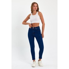 Tref Jns Mavi Yüksek Bel Dar Paça Skinny Power Likralı Kot Pantalon Trefjeans-2-Mavi