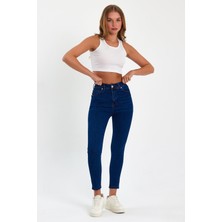 Tref Jns Mavi Yüksek Bel Dar Paça Skinny Power Likralı Kot Pantalon Trefjeans-2-Mavi