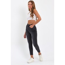 Tref Jns Koyu Gri Yüksek Bel Dar Paça Skinny Power Likralı Kot Pantalon KOYU-GRİ-JEANS-TREF-6893505