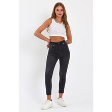 Tref Jns Koyu Gri Yüksek Bel Dar Paça Skinny Power Likralı Kot Pantalon KOYU-GRİ-JEANS-TREF-6893505