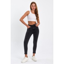 Tref Jns Siyah Likralı Yırtık Yüksek Bel Dar Paça Skinny Power Likralı Kot Pantalon TREF-SIYAH-JEANS-911112