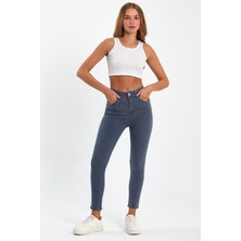 Tref Jns Gri Yüksek Bel Dar Paça Skinny Power Likralı Kot Pantalon Trefjeans-1-Gri