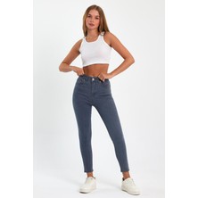 Tref Jns Gri Yüksek Bel Dar Paça Skinny Power Likralı Kot Pantalon Trefjeans-1-Gri