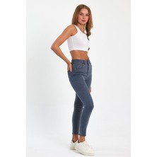 Tref Jns Gri Yüksek Bel Dar Paça Skinny Power Likralı Kot Pantalon Trefjeans-1-Gri