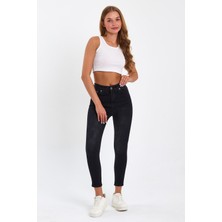 Tref Jns Siyah Likralı Yüksek Bel Dar Paça Skinny Power Likralı Kot Pantalon TREF-SIYAH-JEANS-56903