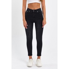 Tref Jns Siyah Likralı Yüksek Bel Dar Paça Skinny Power Likralı Kot Pantalon TREF-SIYAH-JEANS-56903