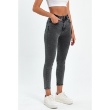 Tref Jns Gri Yüksek Bel Dar Paça Skinny Power Likralı Kot Pantalon Trefjeans-6-Gri