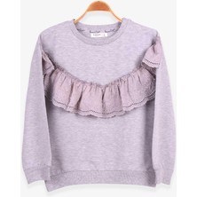 Breeze Kız Çocuk Sweatshirt Güpürlü 6-12 Yaş, Gri Melanj